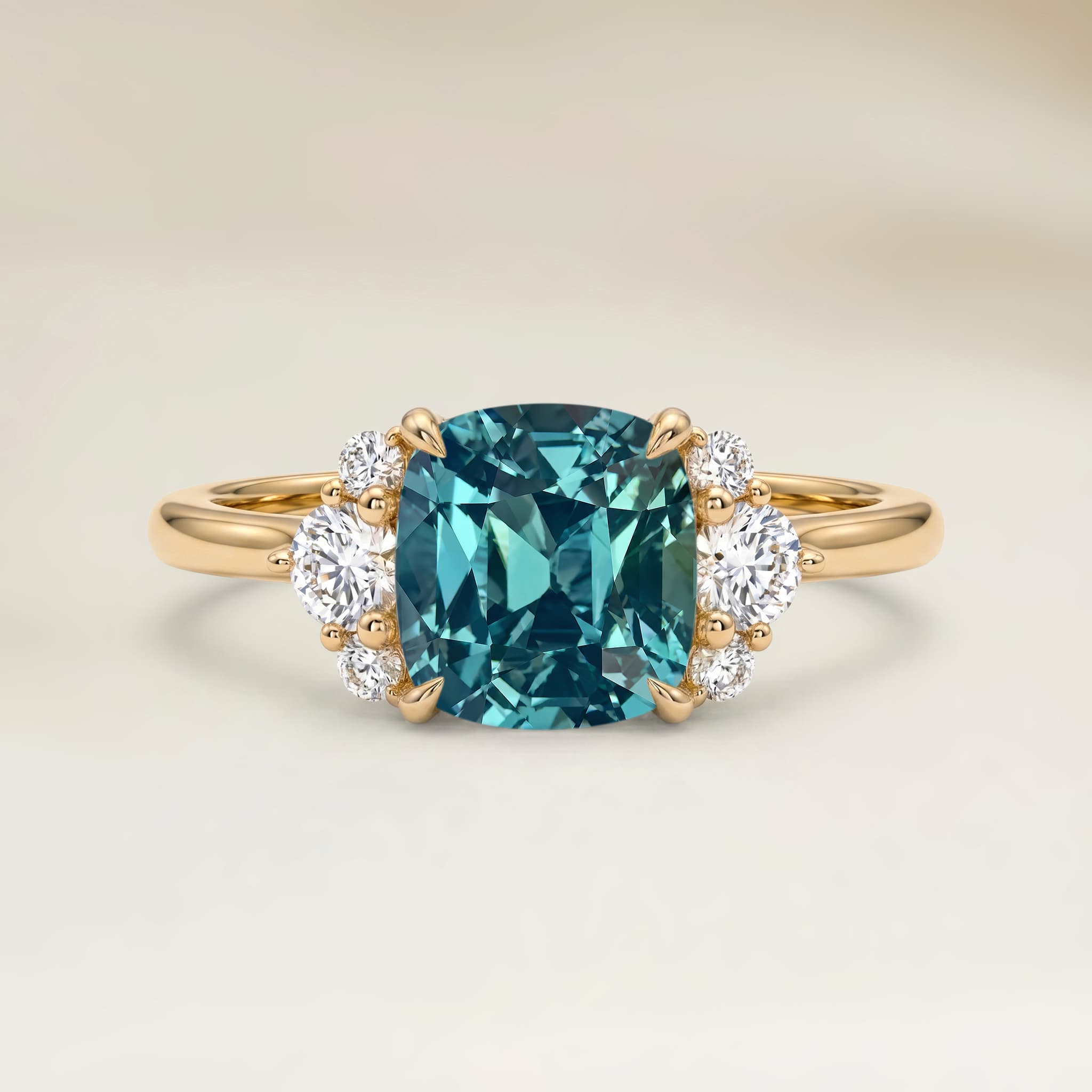 Bague Epaulé Saphir Teal Coussin de 1,31ct — Or Jaune 18k - vue principale