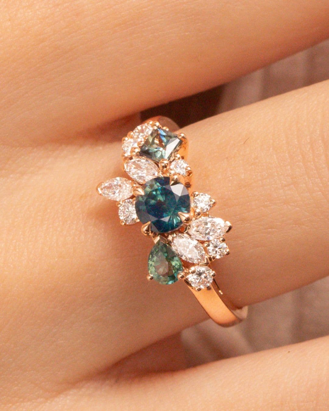 Bague saphir teal, 0,66 ct, rond